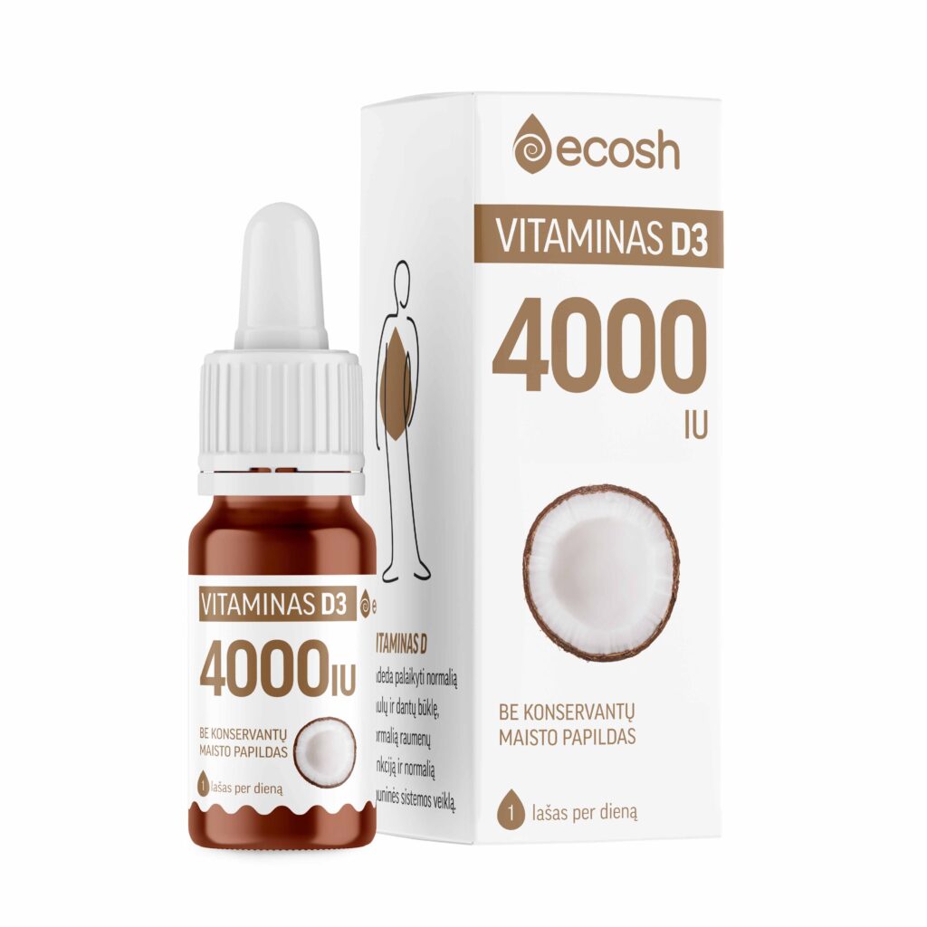 ECOSH Vitaminas D3 su kokosų aliejumi 4000 IU, 10 ml