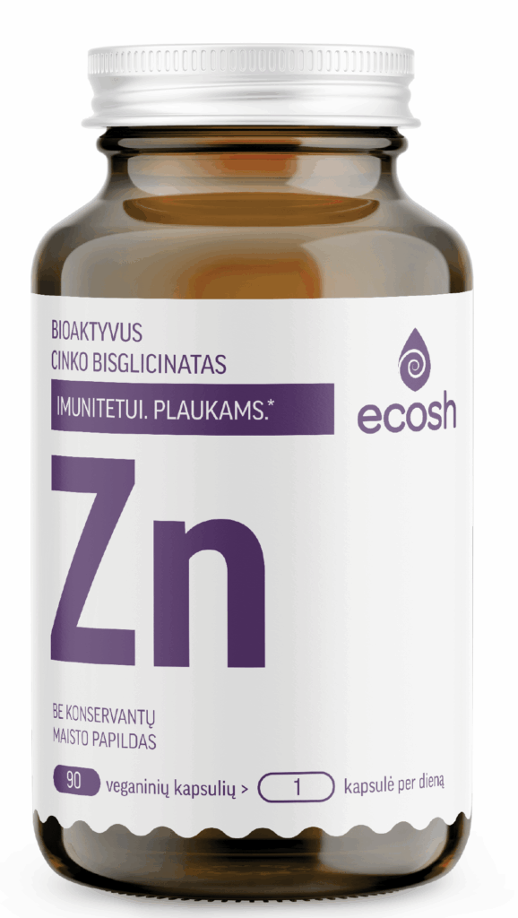 ECOSH bioaktyvus Cinkas, bisglicinatas 25 mg, 90 kapsulių