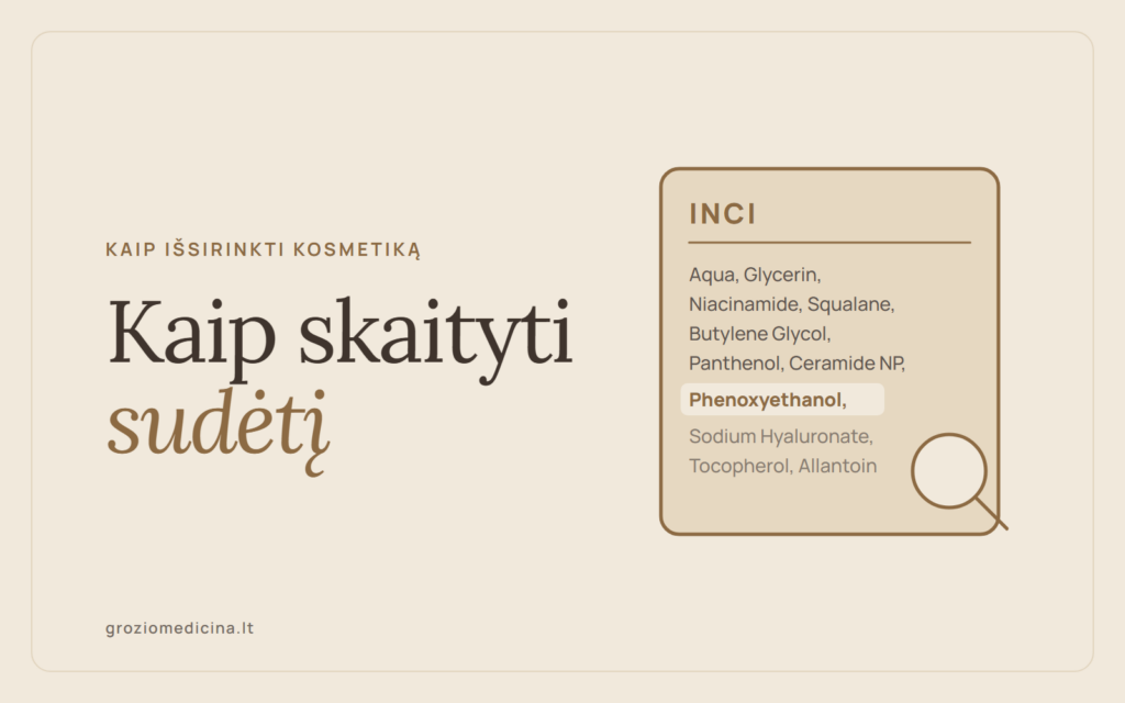 Grafinis viršelis: kosmetikos sudėties (INCI) etiketė