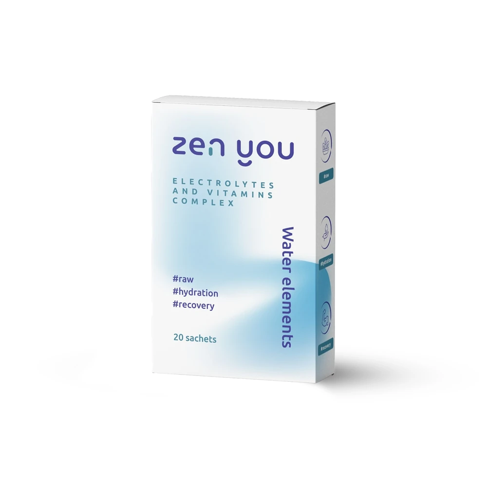 ZenYou Water Elements elektrolitų ir vitaminų formulė, 20 pakelių