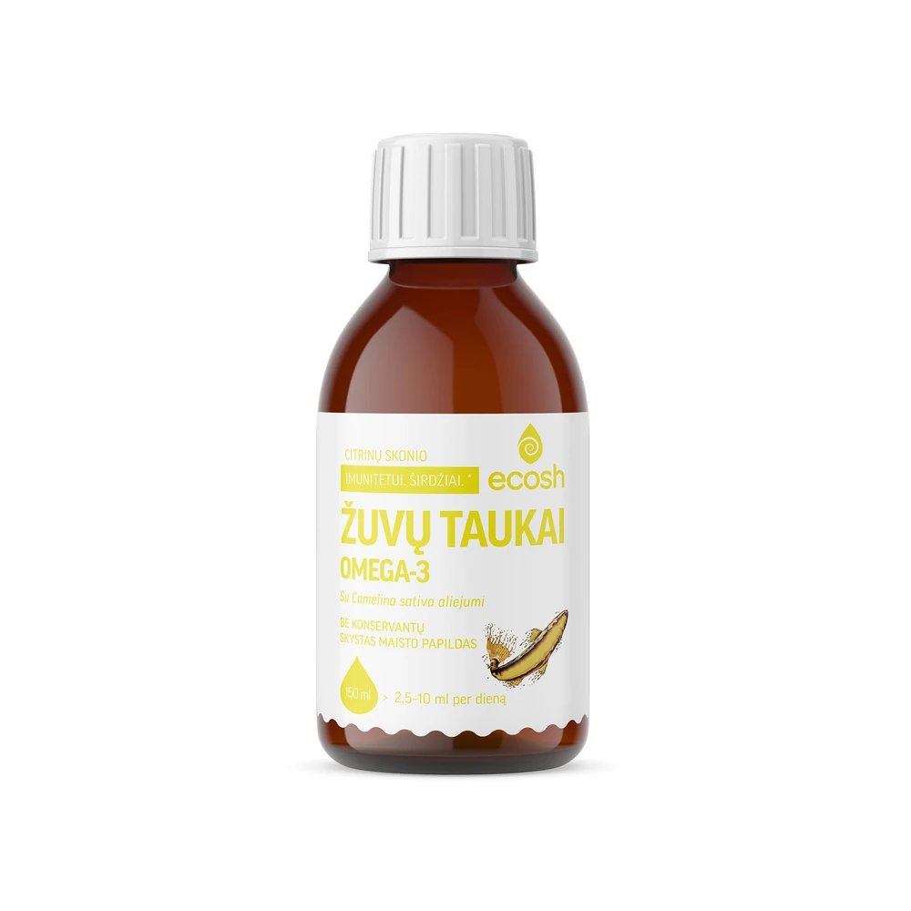 ECOSH Žuvų taukai su Camelina sativa aliejumi, citrinų skonio, 150 ml