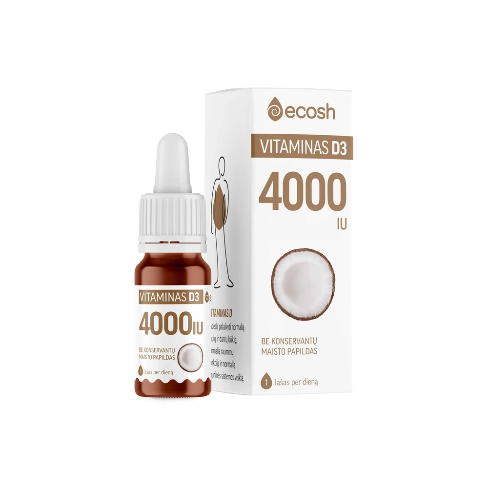 ECOSH Vitaminas D3 su kokosų aliejumi 4000 IU, 10 ml